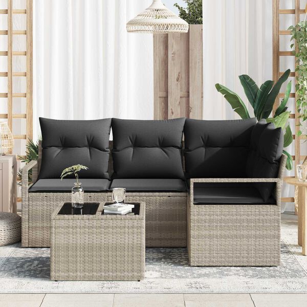 vidaXL Σετ Καναπέ Κήπου 5 pcs Ανοιχτό γκρι Πολυ ράταν
