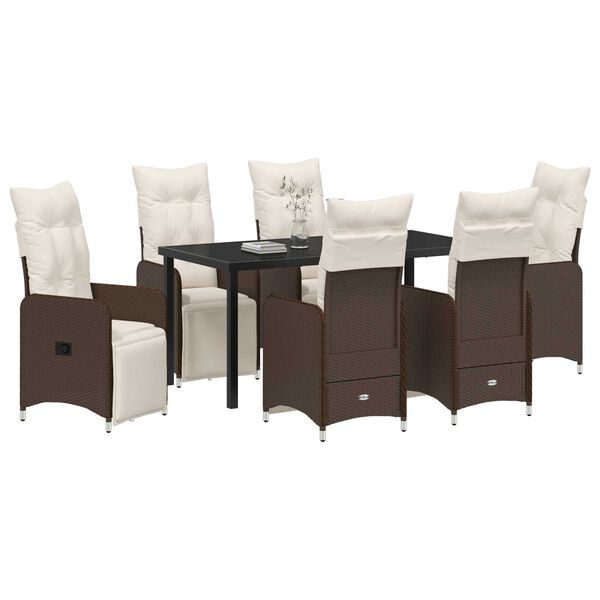 vidaXL Σέτ φαγητού για κήπο με μαξιλάρι 7 pcs Καφέ Πολυ ράταν