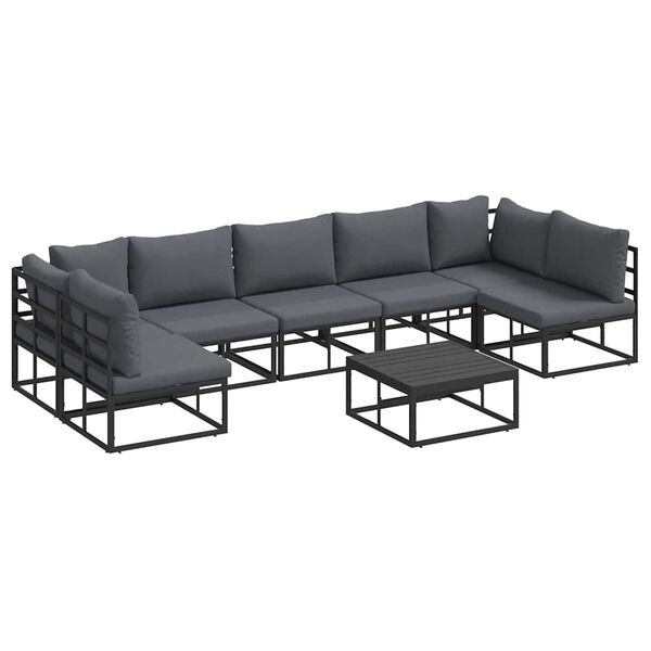 vidaXL Σετ Καναπέ Κήπου με μαξιλάρι 8 pcs Μαύρο Αλουμίνιο