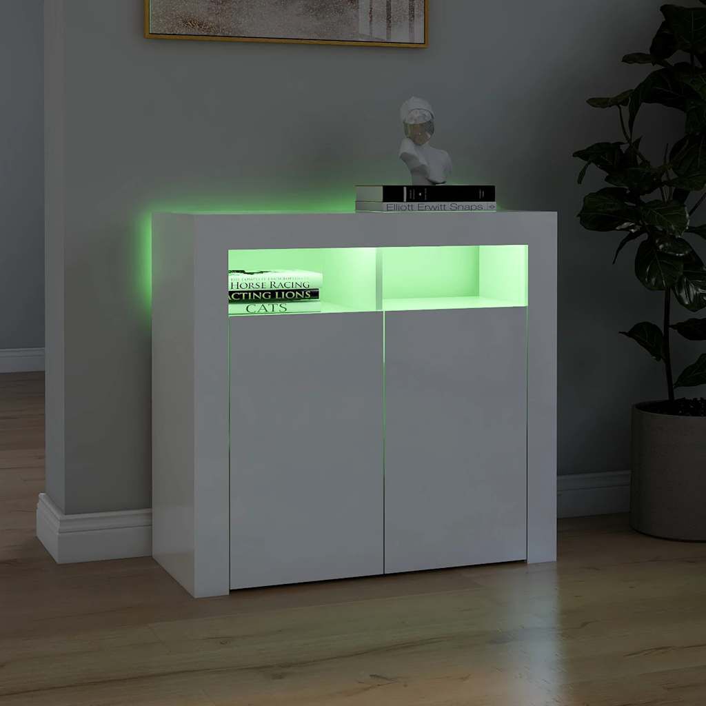 vidaXL Ντουλάπι με LED Γυαλιστερό Λευκό 80 x 35 x 75 εκ.