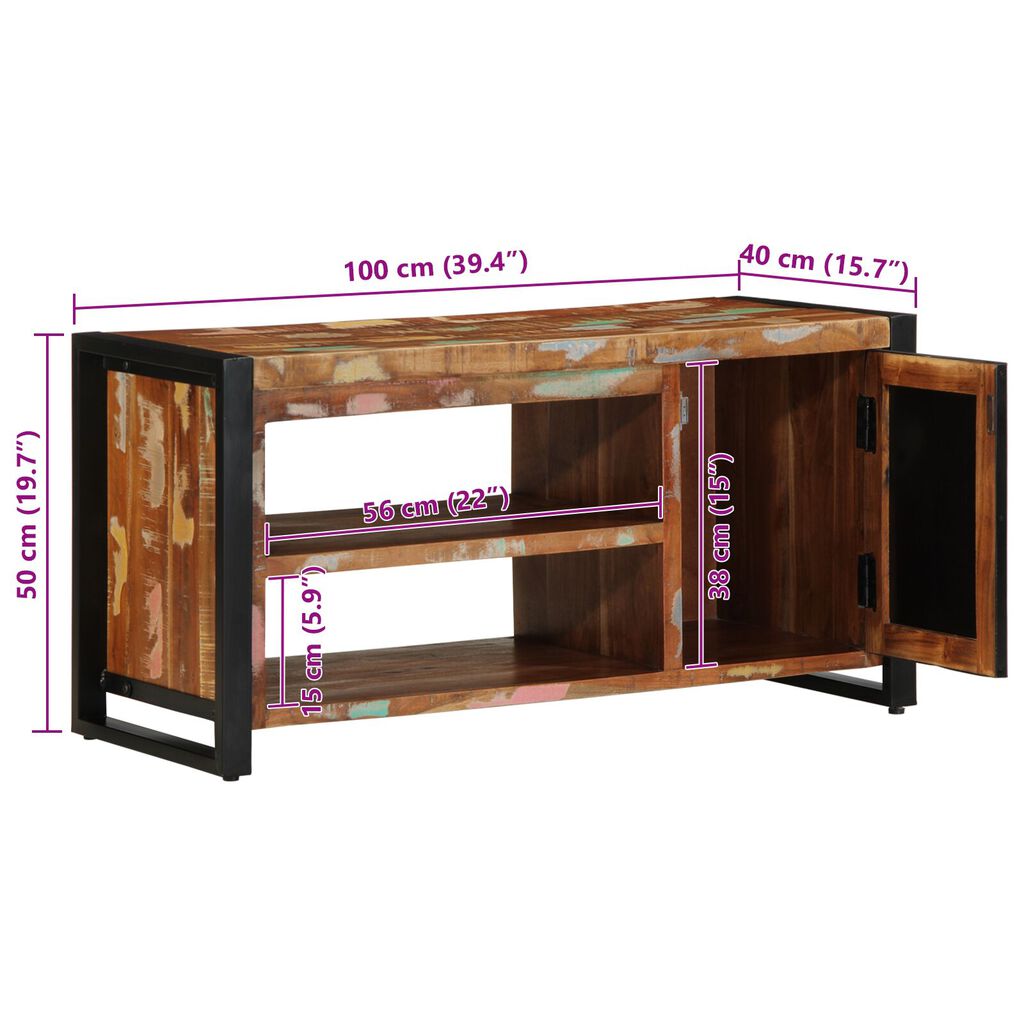 vidaXL Πάγκος Παπουτσιών Πολύχρωμο 100x40x50 εκ. Μασίφ Ξύλο Ανακυκλωμένο