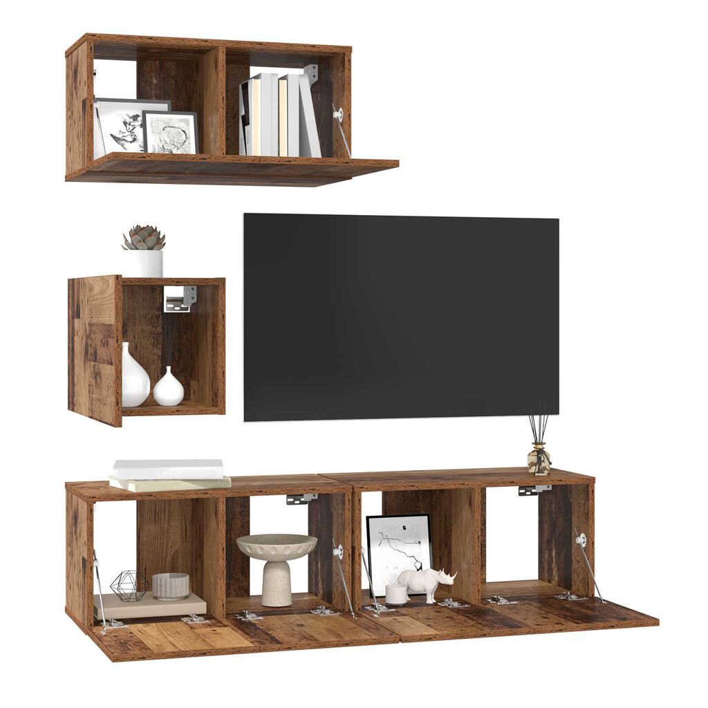 vidaXL Σετ TV Άλλο με αποθήκευση με πόρτα 4 pcs Παλιό ξύλο 60 x 30 x 30 cm