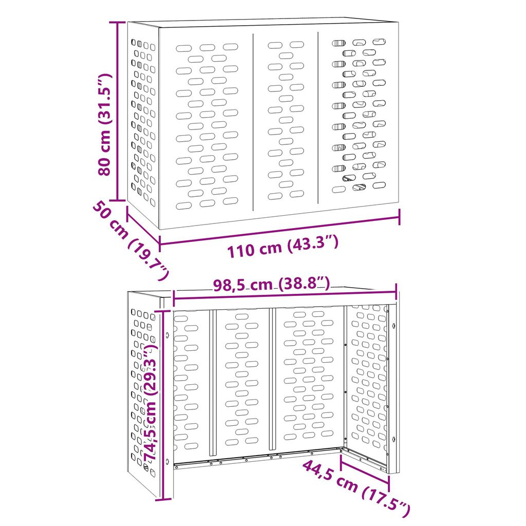 vidaXL Κάλυμμα Κλιματιστικού Ελιά 110x50x80 εκ Χάλυβα