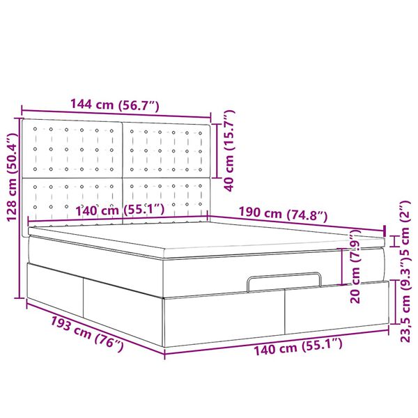 vidaXL Οθωμανικό κρεβάτι με στρώματα & LEDs Ροζ 140x190cm Βελούδο
