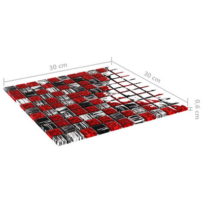 vidaXL Μωσαϊκά Πλακάκια 22 τεμ. Μαύρα / Κόκκινα 30 x 30 εκ. Γυάλινα