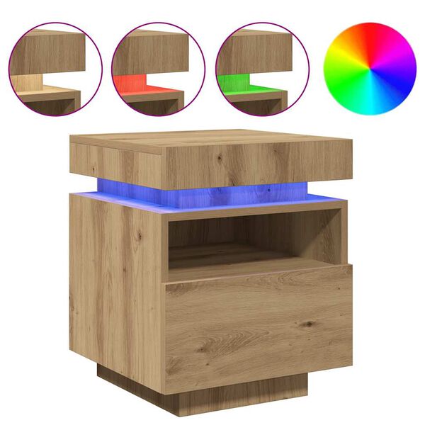 vidaXL &Kappa;&omicron;&mu;&omicron;&delta;ί&nu;&alpha; &mu;&epsilon; &phi;ώ&tau;&alpha; LED 2 &tau;&epsilon;&mu; Artisan Oak 40x39x48,5 cm