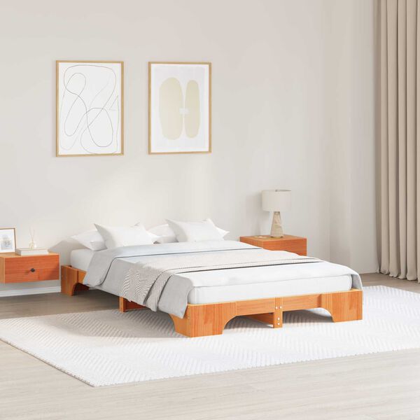vidaXL Κρεβάτι Κερωμένο καφέ Ξύλο 120 x 200 cm Καφέ Κρεβάτι Ορθογώνιο