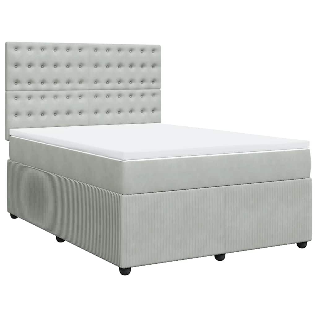 vidaXL Κρεβάτι Boxspring με Στρώμα Ανοιχτό Γκρι 140x200 εκ. Βελούδινο