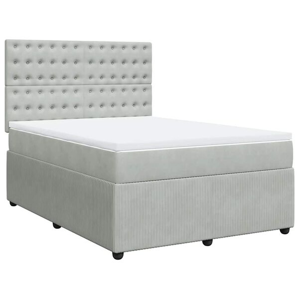 vidaXL Κρεβάτι Boxspring με Στρώμα Ανοιχτό Γκρι 140x200 εκ. Βελούδινο