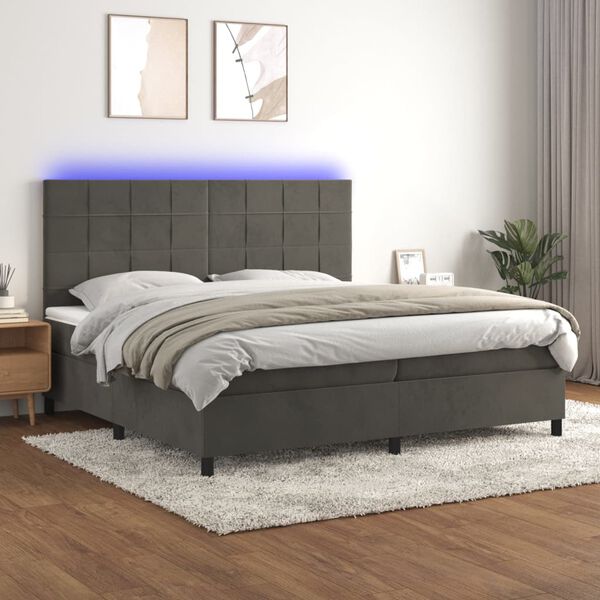vidaXL &Kappa;&rho;&epsilon;&beta;ά&tau;&iota; Boxspring &mu;&epsilon; &Sigma;&tau;&rho;ώ&mu;&alpha; & LED &Sigma;&kappa;. &Gamma;&kappa;&rho;&iota; 200x200&epsilon;&kappa;. &Beta;&epsilon;&lambda;&omicron;ύ&delta;&iota;&nu;&omicron;