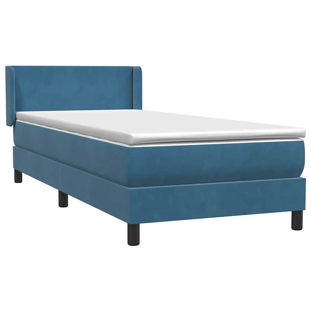 vidaXL Box Spring κρεβάτι με στρώμα σκούρο μπλε 90x210 εκ. Βελούδινο