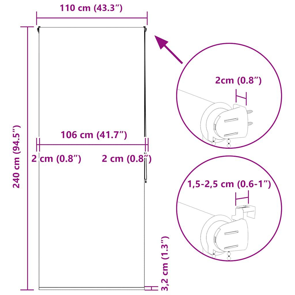 vidaXL Κουρτίνα Μπάνιου Ρολό 110x240 εκ. Πλάτος υφάσματος 106 εκ.