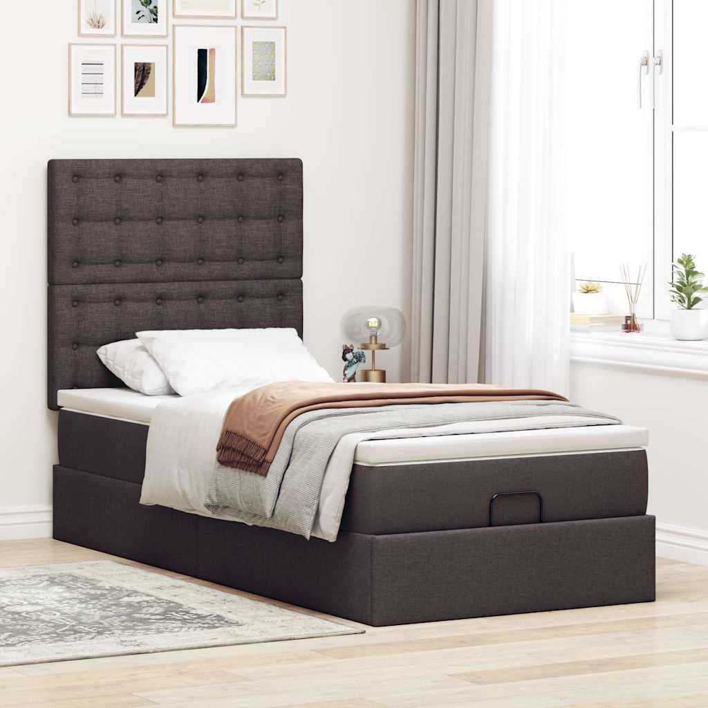 vidaXL Οθωμανικό κρεβάτι με στρώμα σκούρο καφέ 90x190cm ύφασμα