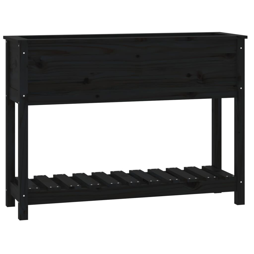 vidaXL Ζαρντινιέρα με Ράφι Μαύρη 111,5x34,5x81 εκ. Μασίφ Ξύλο Πεύκου