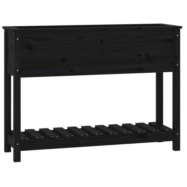 vidaXL Ζαρντινιέρα με Ράφι Μαύρη 111,5x34,5x81 εκ. Μασίφ Ξύλο Πεύκου