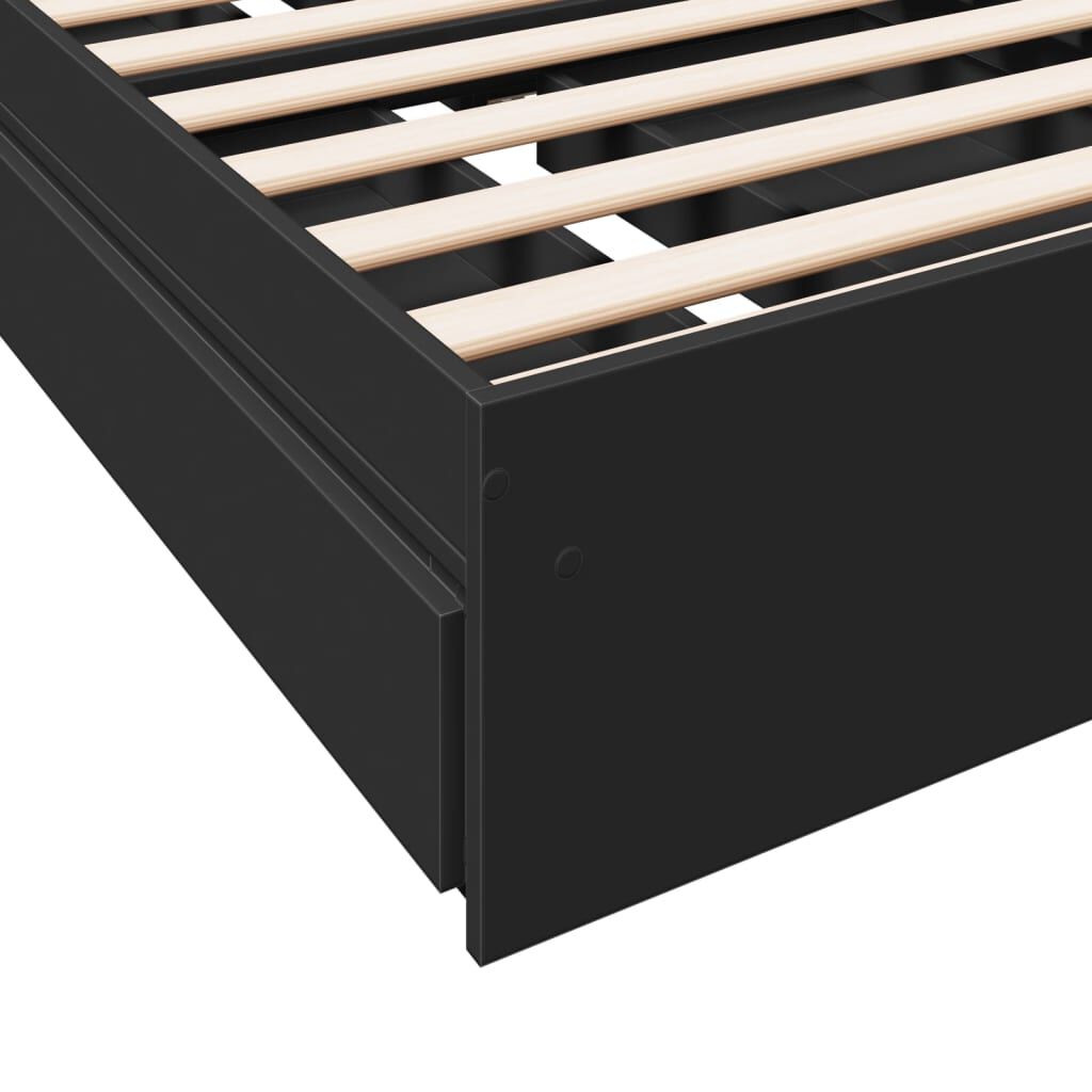 vidaXL Πλαίσιο Κρεβατιού με Συρτάρια Μαύρο 75x190εκ Επεξεργασμένο Ξύλο