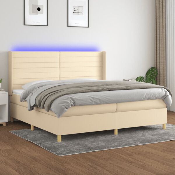 vidaXL &Kappa;&rho;&epsilon;&beta;ά&tau;&iota; Boxspring &mu;&epsilon; &Sigma;&tau;&rho;ώ&mu;&alpha; & LED &Kappa;&rho;&epsilon;&mu; 200x200 &epsilon;&kappa;. &Upsilon;&phi;&alpha;&sigma;&mu;ά&tau;&iota;&nu;&omicron;