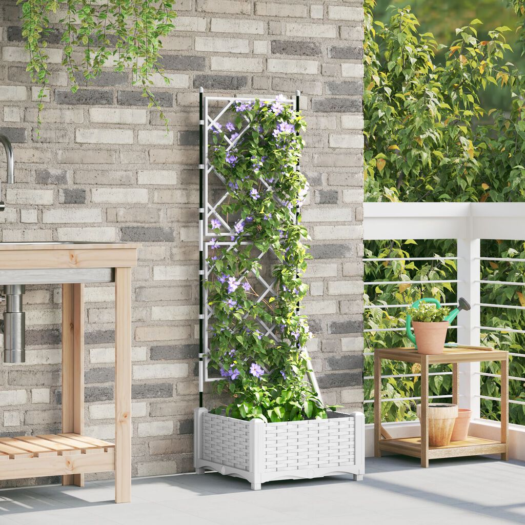 vidaXL Γλάστρα Κήπου με Πλέγμα Λευκή 40x40x125.5 εκ