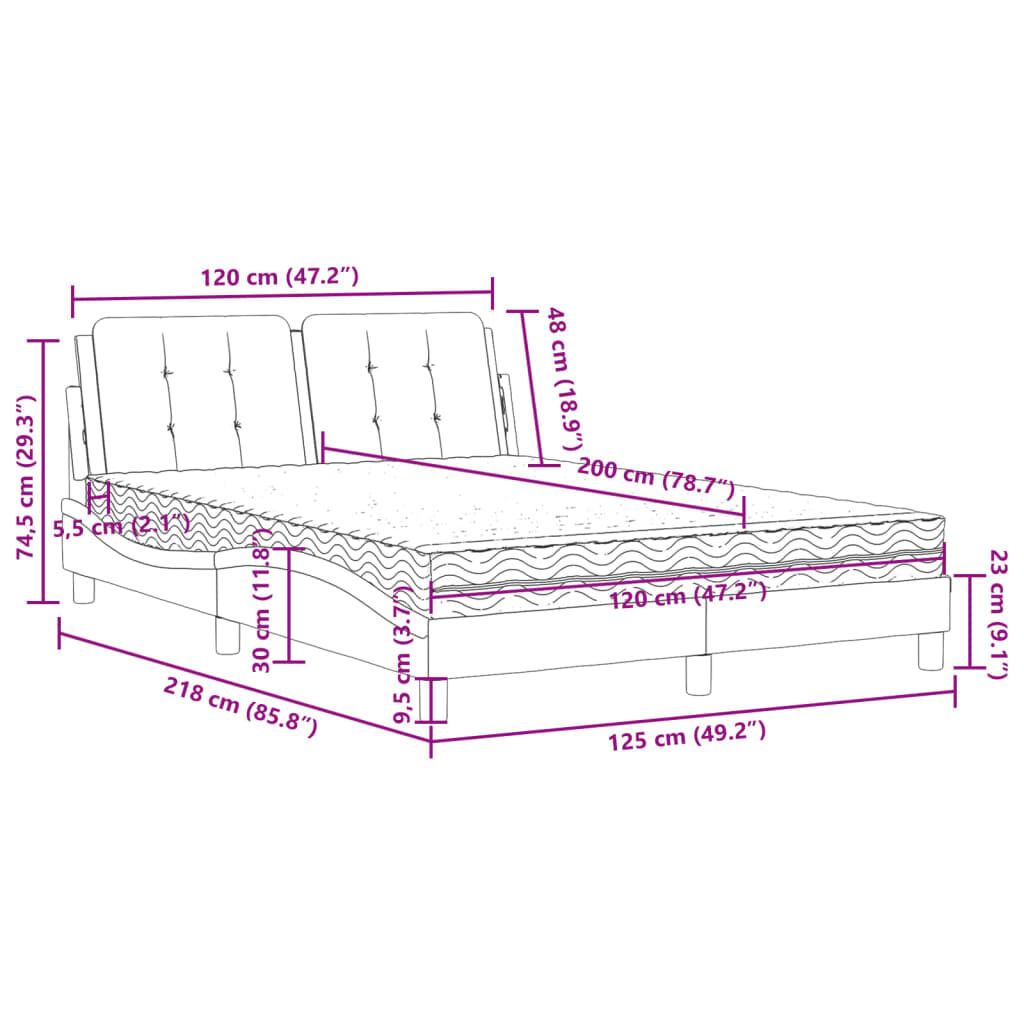 vidaXL Κρεβάτι με Στρώμα Καπουτσίνο 120x200 εκ. από Συνθετικό Δέρμα