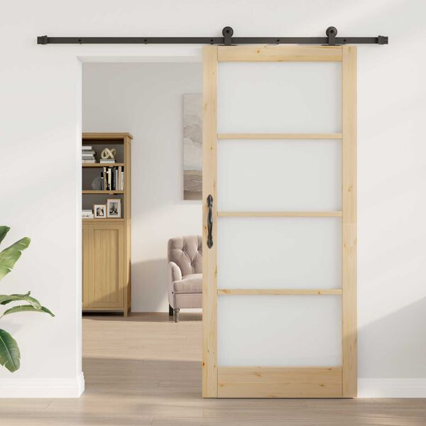 vidaXL Συρόμενη Πόρτα ORKDAL Καφέ 93 x 211 εκ. Ξύλο και μέταλλο