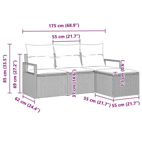 vidaXL Σετ Καναπέ Κήπου 4 pcs Καφέ Πολυ ράταν