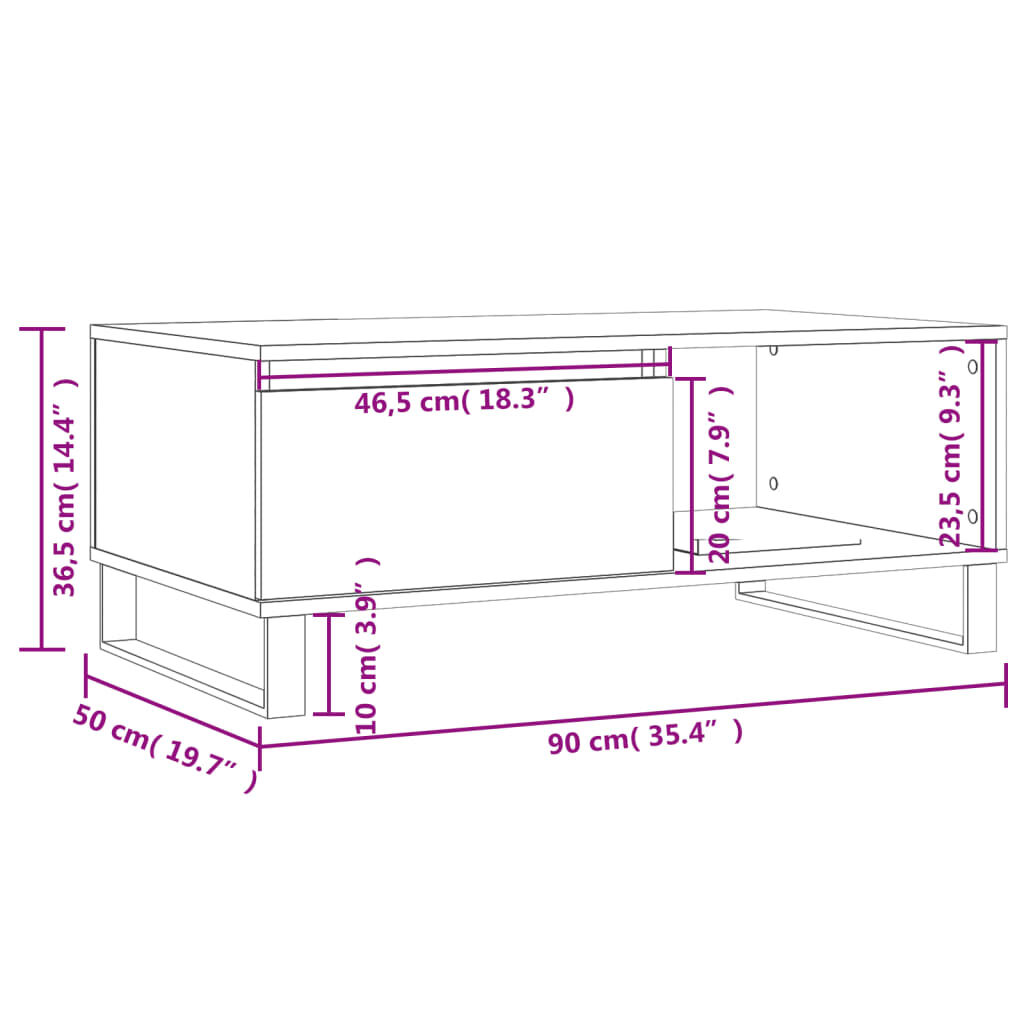 vidaXL Τραπεζάκι Σαλονιού Sonoma Δρυς 90x50x36,5 εκ. Επεξεργασμ. Ξύλο