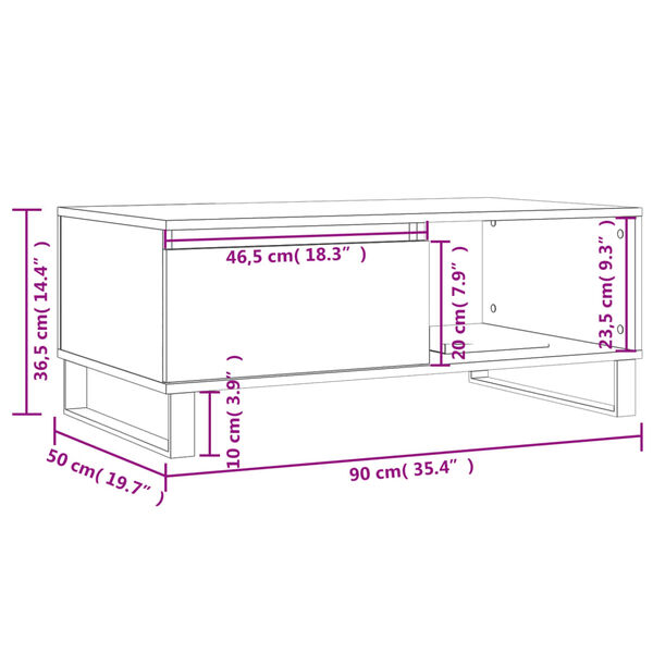 vidaXL Τραπεζάκι Σαλονιού Sonoma Δρυς 90x50x36,5 εκ. Επεξεργασμ. Ξύλο