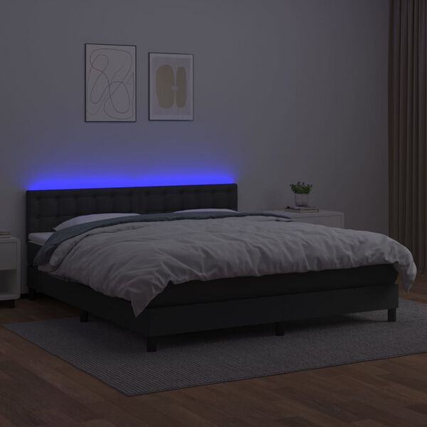 vidaXL Κρεβάτι Boxspring με Στρώμα & LED Μαύρο 180x200 εκ. Συνθ. Δέρμα