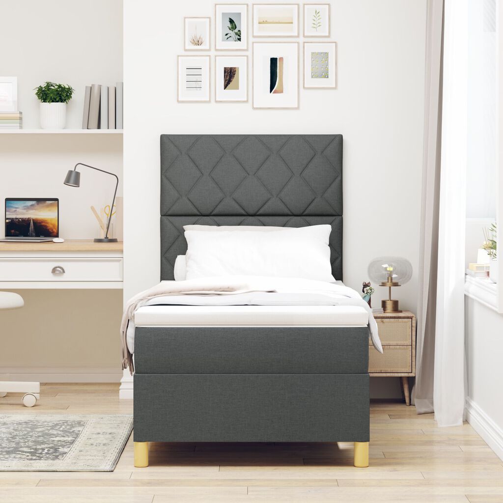 vidaXL Κρεβάτι Box Spring με Στρώμα Σκούρο Γκρι 100x200 εκ. Ύφασμα
