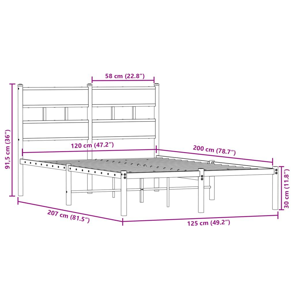 vidaXL Σκελετός Κρεβ. Χωρίς Στρώμα Sonoma Δρυς 120x200 εκ. Μεταλλικό
