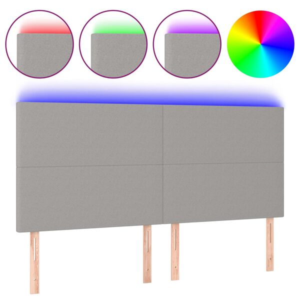 vidaXL Κεφαλάρι Κρεβατιού LED Ανοιχτό Γκρι 180x5x118/128εκ. Υφασμάτινο