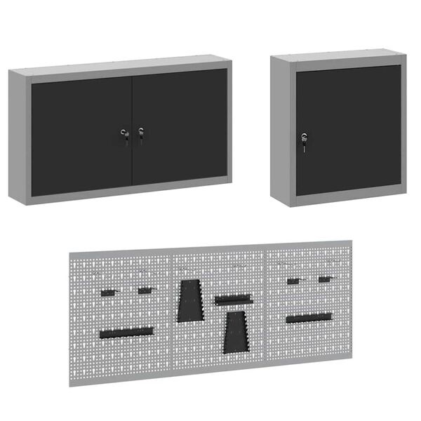 vidaXL Ντουλάπα Εργασίας με συρτάρι 8 pcs Μαύρο 150 x 55 x 200 εκ