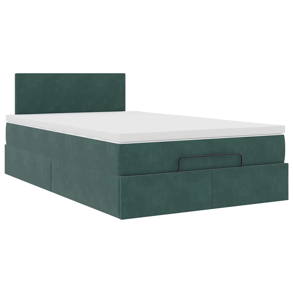 vidaXL Οθωμανικό κρεβάτι με στρώμα & LEDs Dark Green 120x200cm Velvet