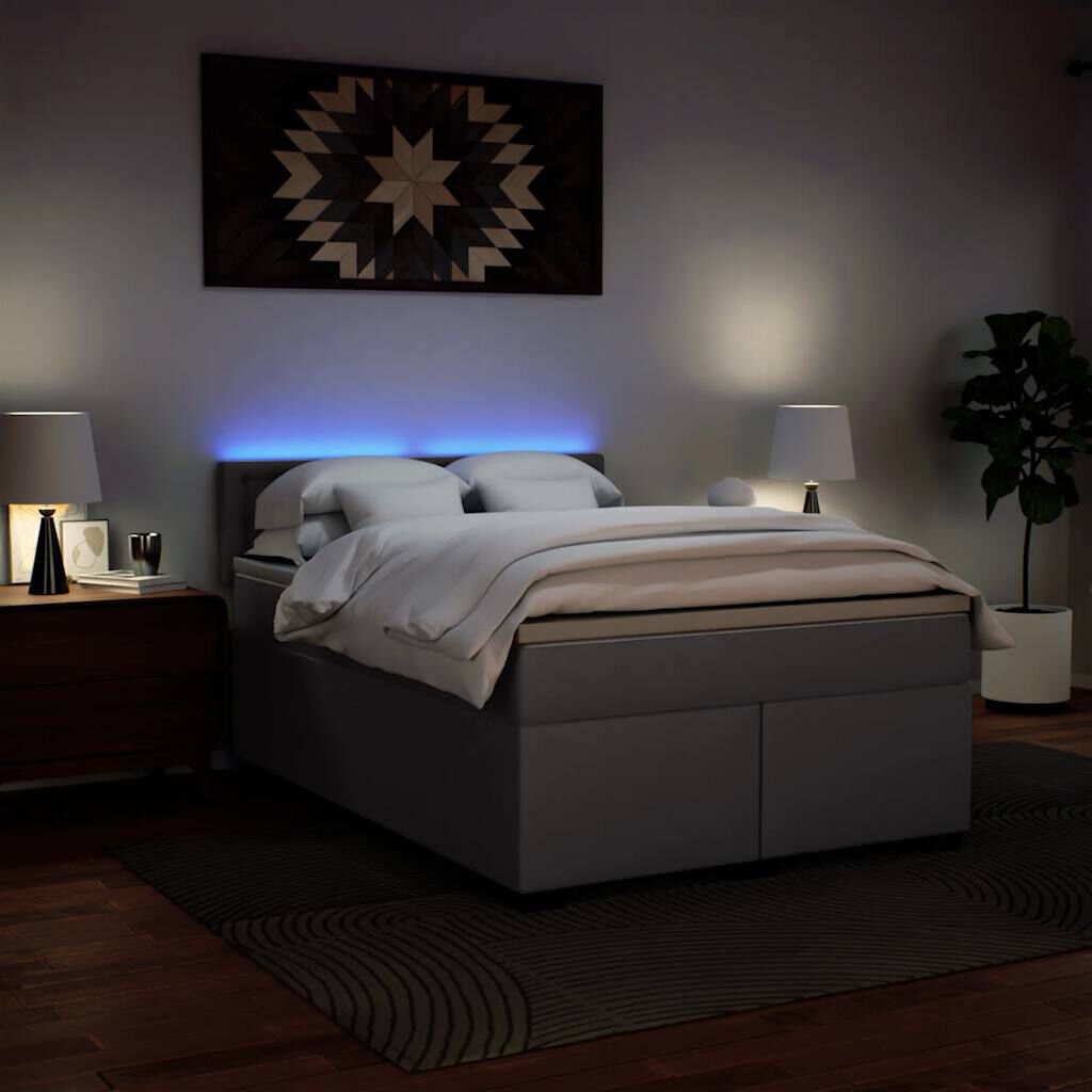 vidaXL Κρεβάτι Boxspring με Στρώμα Γκρι 140x190εκ. από Συνθετικό Δέρμα