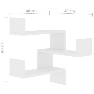 vidaXL Γωνιακές Ραφιέρες Τοίχου 2 τεμ. Λευκές 40x40x50 εκ. Επεξ. Ξύλο