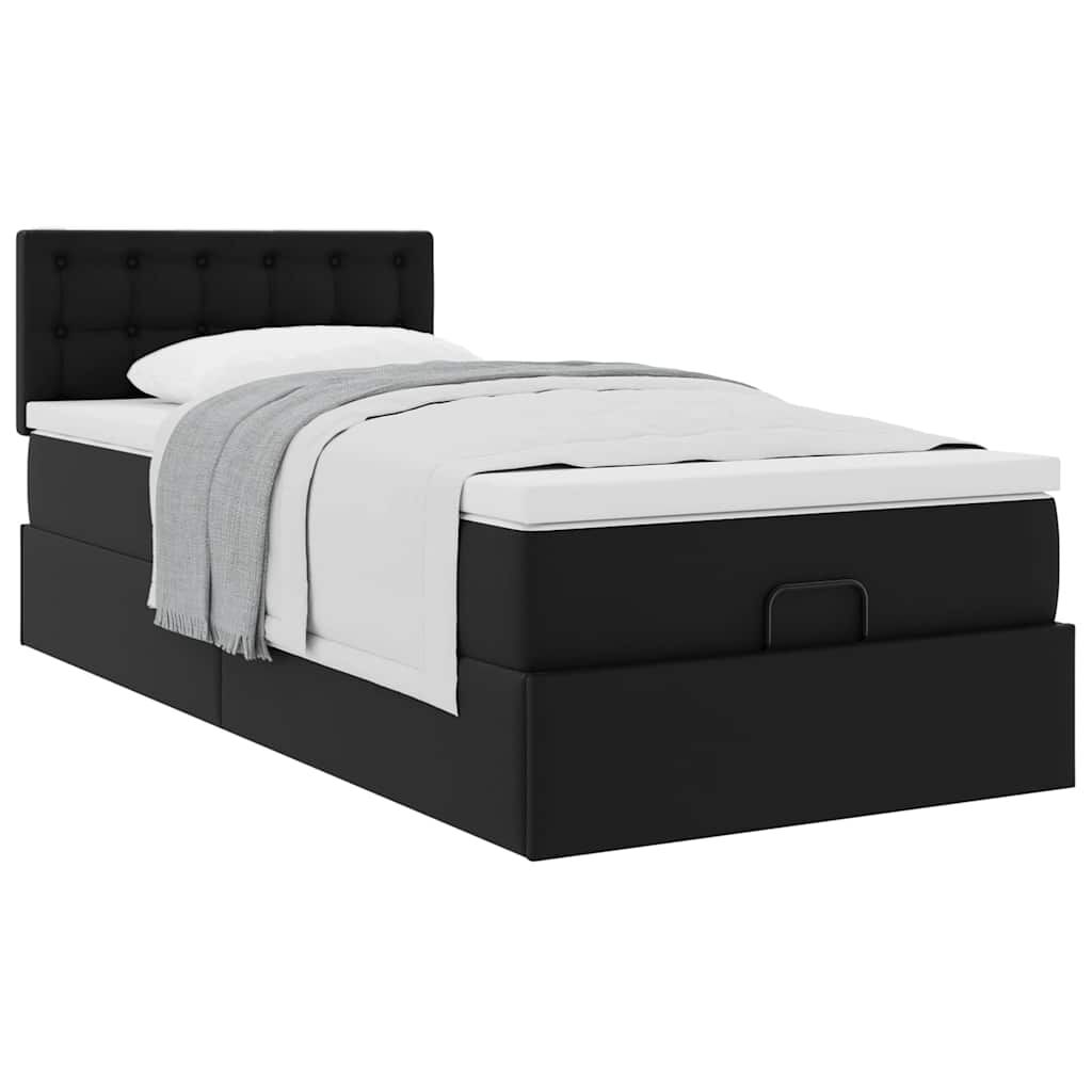 vidaXL Οθωμανικό κρεβάτι με στρώμα Μαύρο 90x190cm Faux Leather