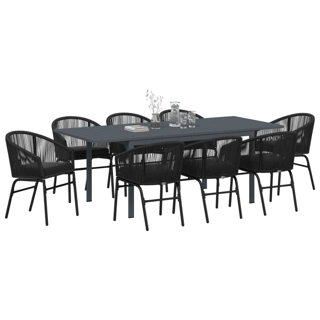 vidaXL Σετ Τραπεζαρίας Κήπου 9 pcs Μαύρο Large Μέταλλο & Πλαστικό