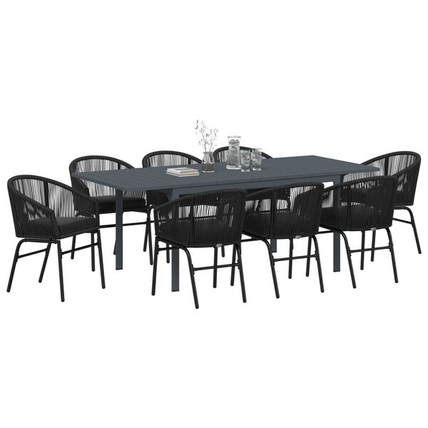 vidaXL Σετ Τραπεζαρίας Κήπου 9 pcs Μαύρο Large Μέταλλο & Πλαστικό