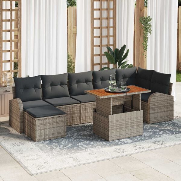 vidaXL Σετ Καναπέ Κήπου με αποθήκευση 8 pcs Γκρι Πολυ ράταν