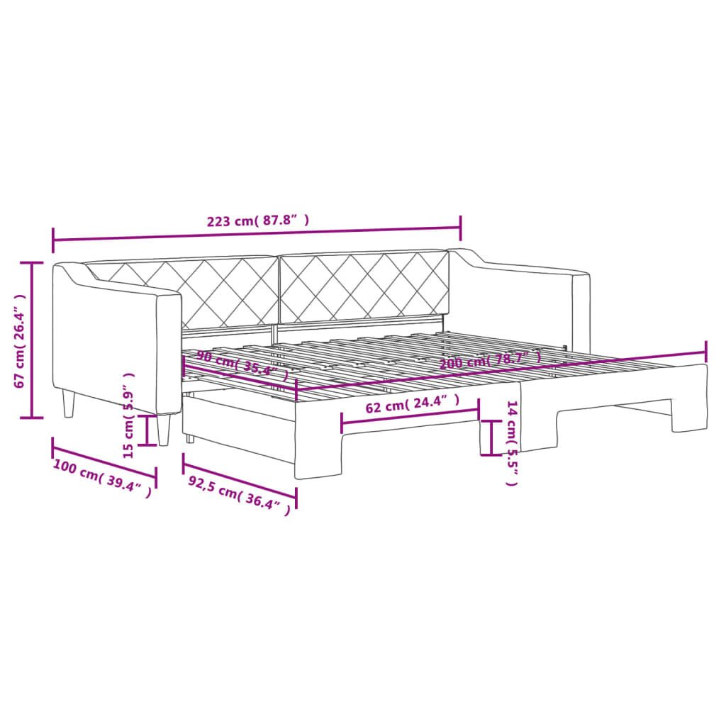 vidaXL Καναπές Κρεβάτι Συρόμενος Γκρι / Μπεζ 90 x 200 εκ. Υφασμάτινος