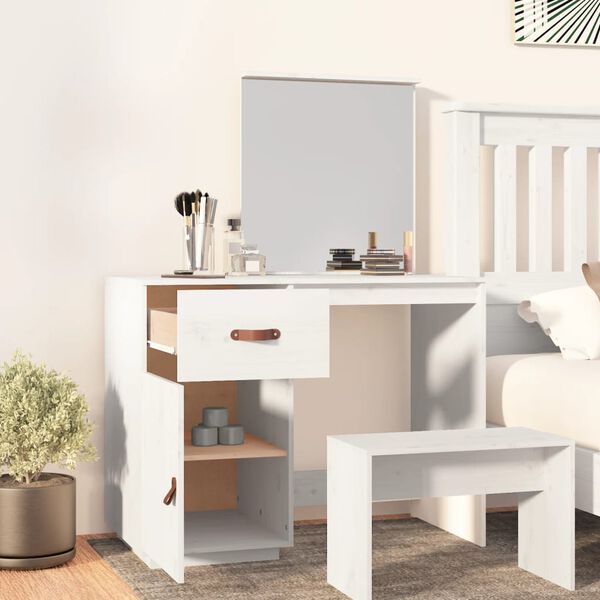 vidaXL Μπουντουάρ Λευκό 95x50x134 εκ. Μασίφ Ξύλο Πεύκου
