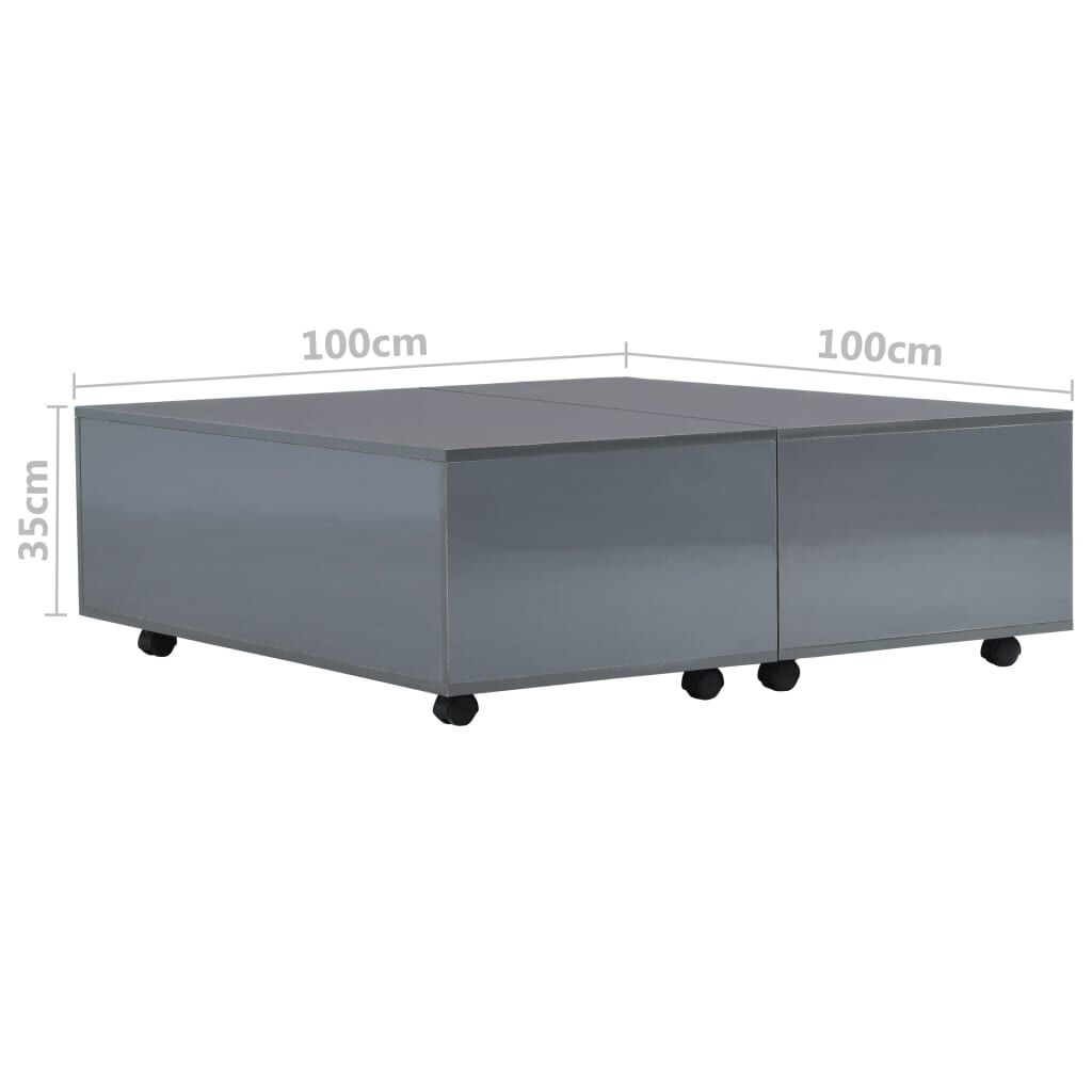 vidaXL Τραπεζάκι Σαλονιού Γυαλιστερό Γκρι 100 x 100 x 35 εκ.