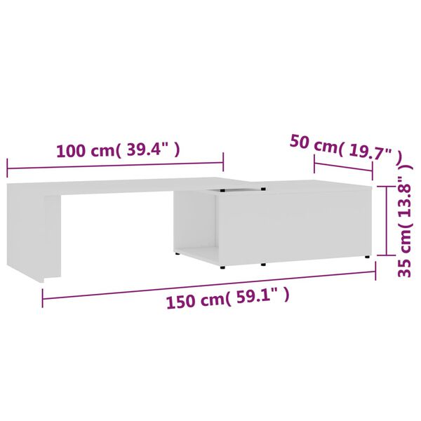 vidaXL Τραπεζάκι Σαλονιού Λευκό 150 x 50 x 35 εκ. από Επεξ. Ξύλο