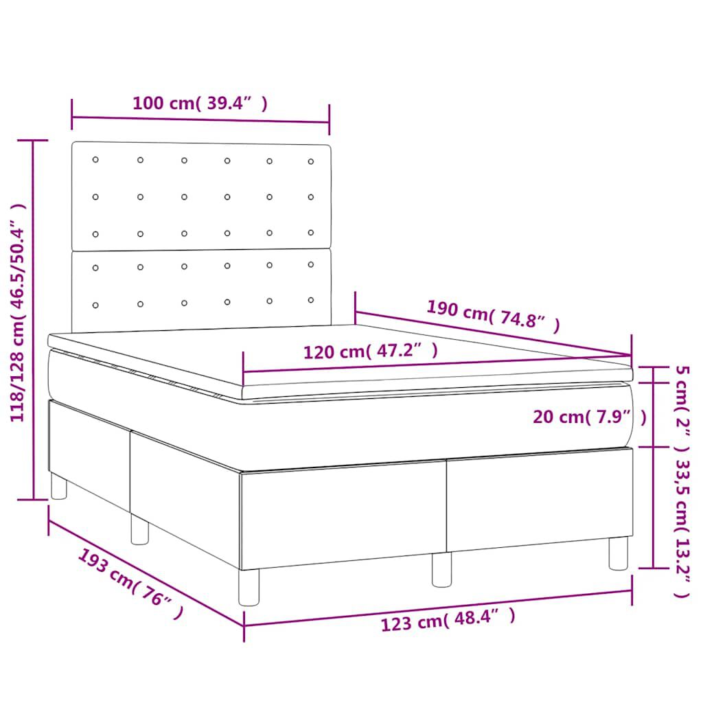 vidaXL Κρεβάτι Boxspring με Στρώμα & LED Σκ. Μπλε 120x190εκ. Βελούδινο