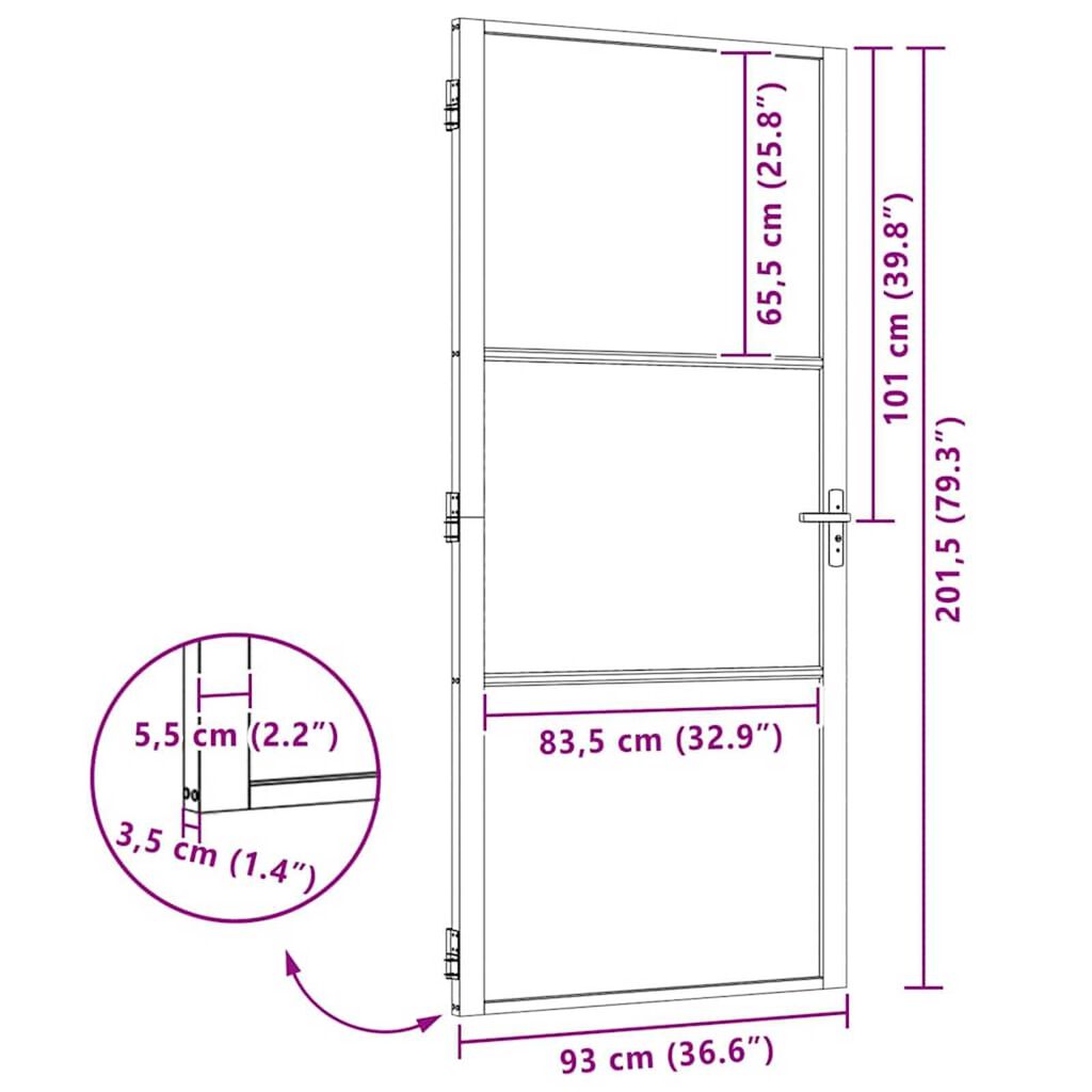 vidaXL Εσωτερική Πόρτα Μαύρο 93 x 201.5 cm Tempered γυαλί, Αλουμίνιο