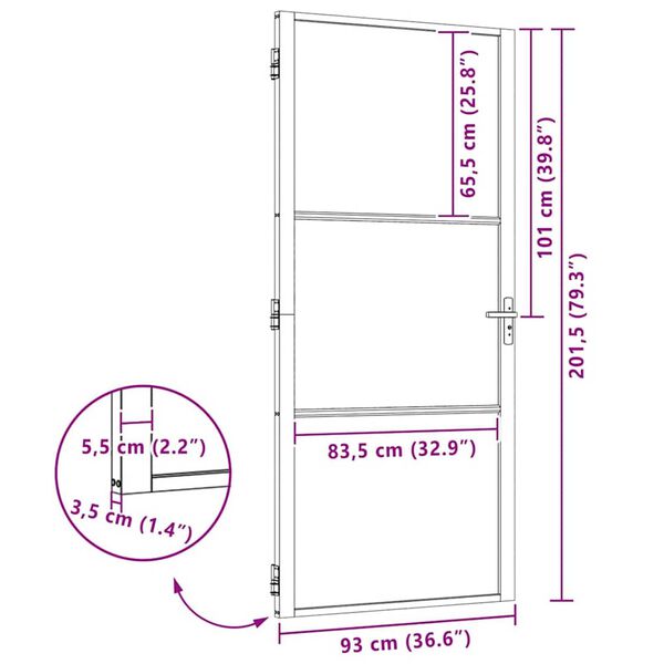 vidaXL Εσωτερική Πόρτα Μαύρο 93 x 201.5 cm Tempered γυαλί, Αλουμίνιο