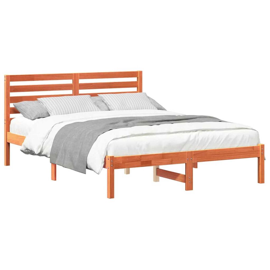 vidaXL Σκελετός Κρεβατιού Καφέ κεριού 135 x 190 cm Μασίφ ξύλο πεύκου