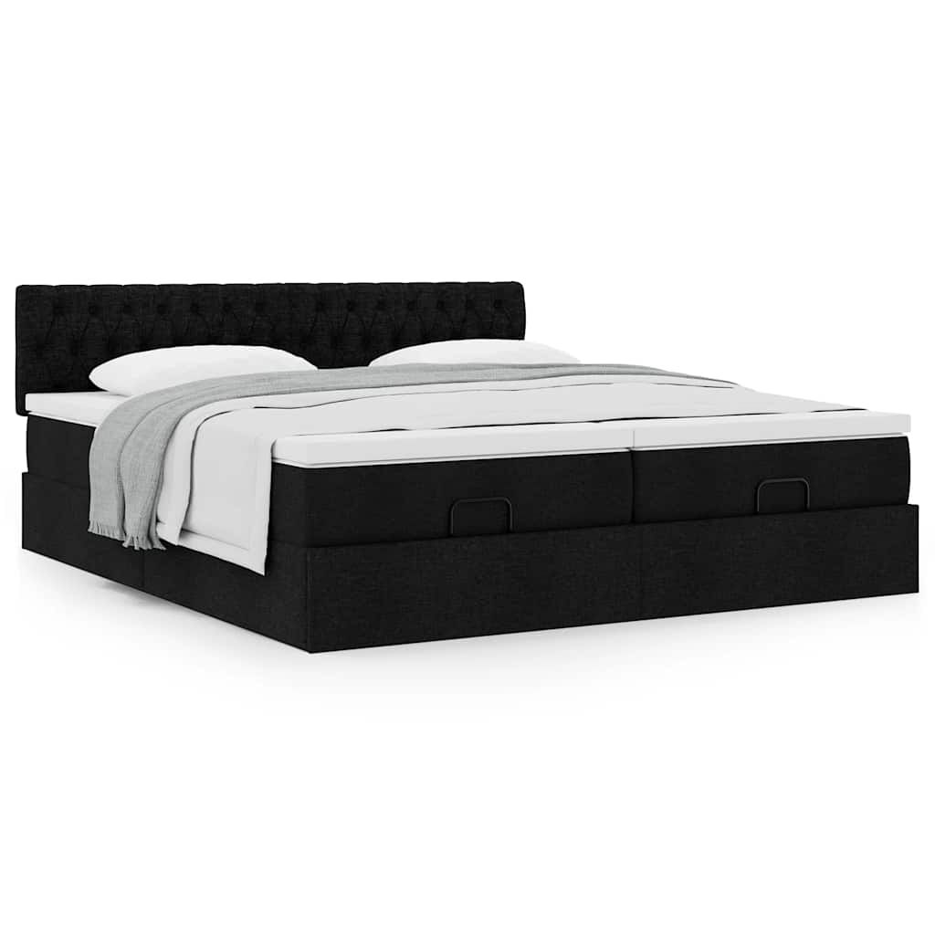 vidaXL Οθωμανικό Κρεβάτι με Στρώματα Μαύρο 200x200cm Ύφασμα