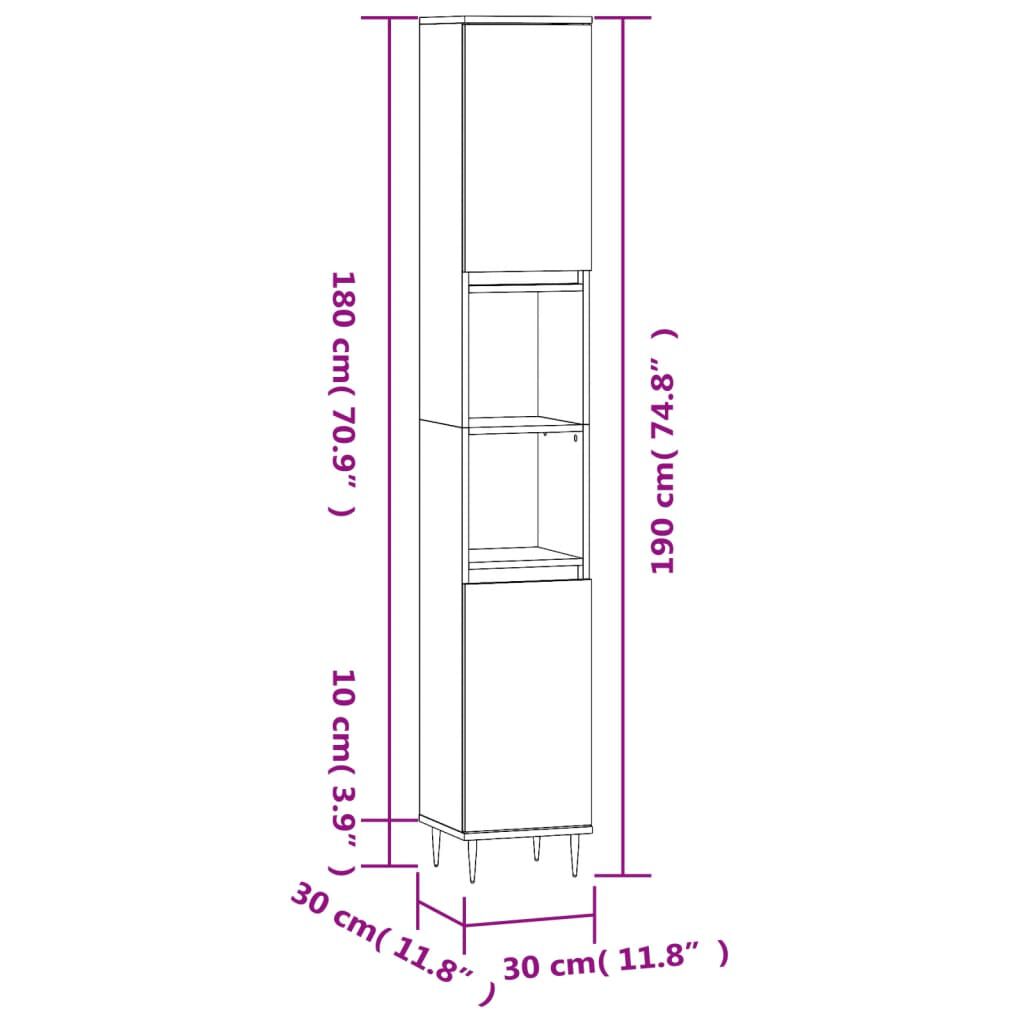 vidaXL Ντουλάπι Μπάνιου Καφέ Δρυς 30x30x190 εκ. Επεξεργασμένο Ξύλο