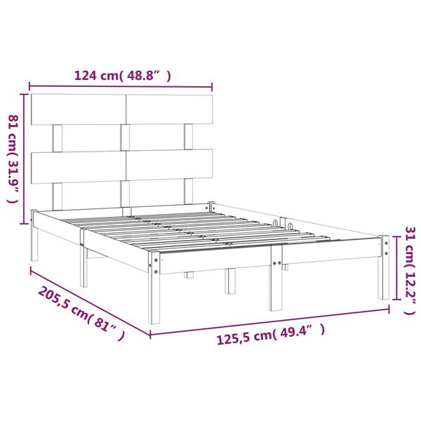 vidaXL Πλαίσιο Κρεβατιού 120 x 200 εκ. από Μασίφ Ξύλο
